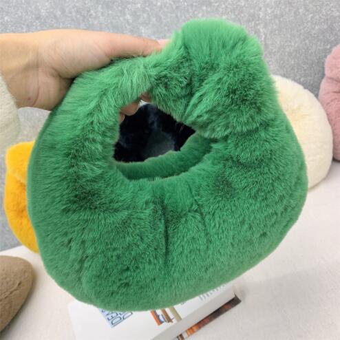 Women Luxury Plush Half Moon Bag Fashionable Furry Short Handle Evening Clutch Warm Soft Handbag