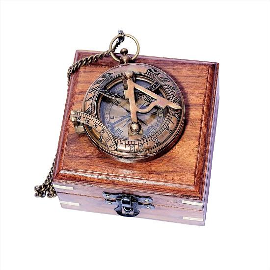 Royal Crafts Trykknapp Solurkompass med Nydelig Kjede