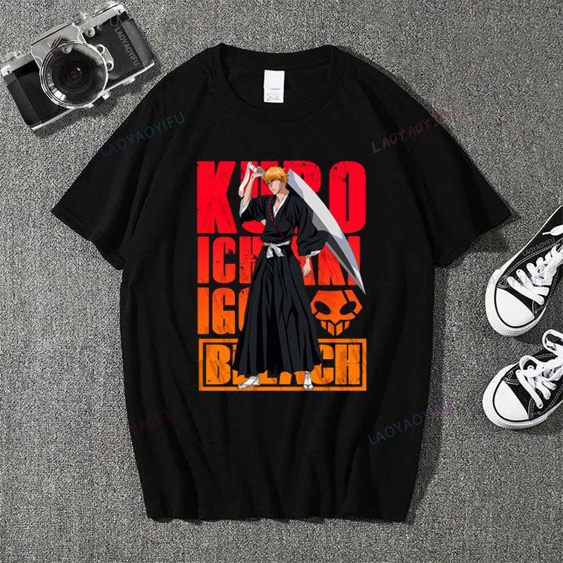 Japan Anime Bleach Ichigo Kurosaki T Shirt Men Fashion T-shirt Short Sleeve Vintage Cartoon Tshirt Harajuku Tops Cotton Clothes