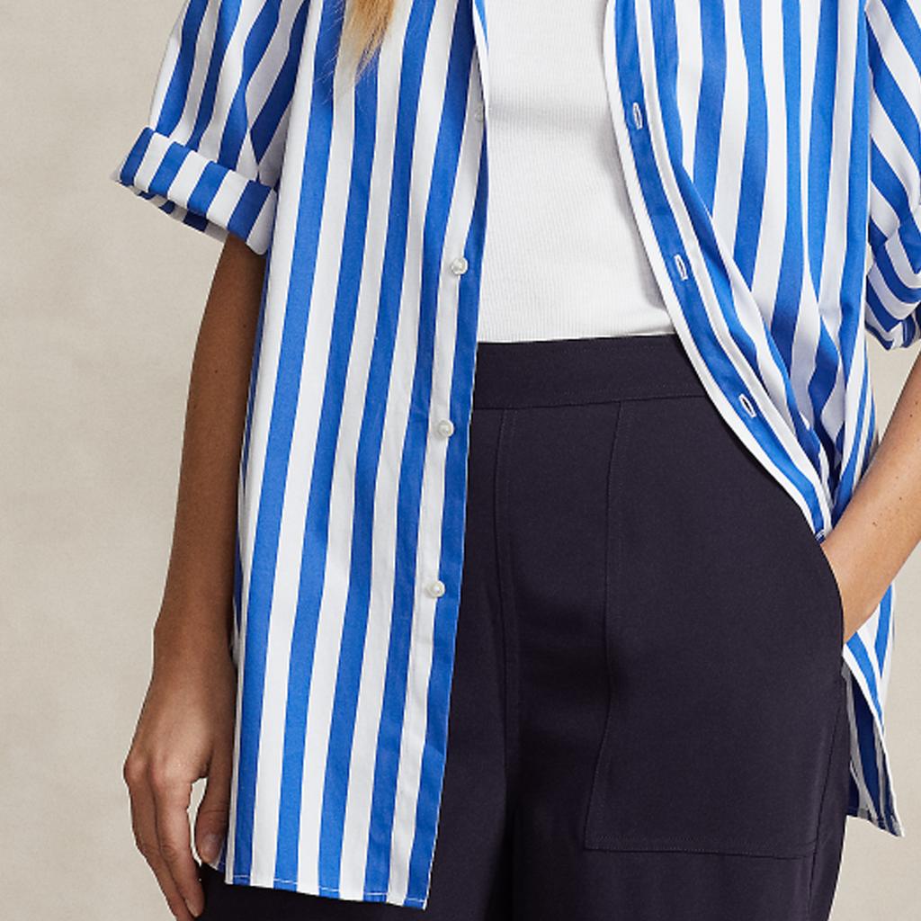 Polo Ralph Lauren Ss24 Striped Logo Embroidered Loose Fit Short Sleeve Shirt Women Shirts Blue WMPOSHTNDO20511-400