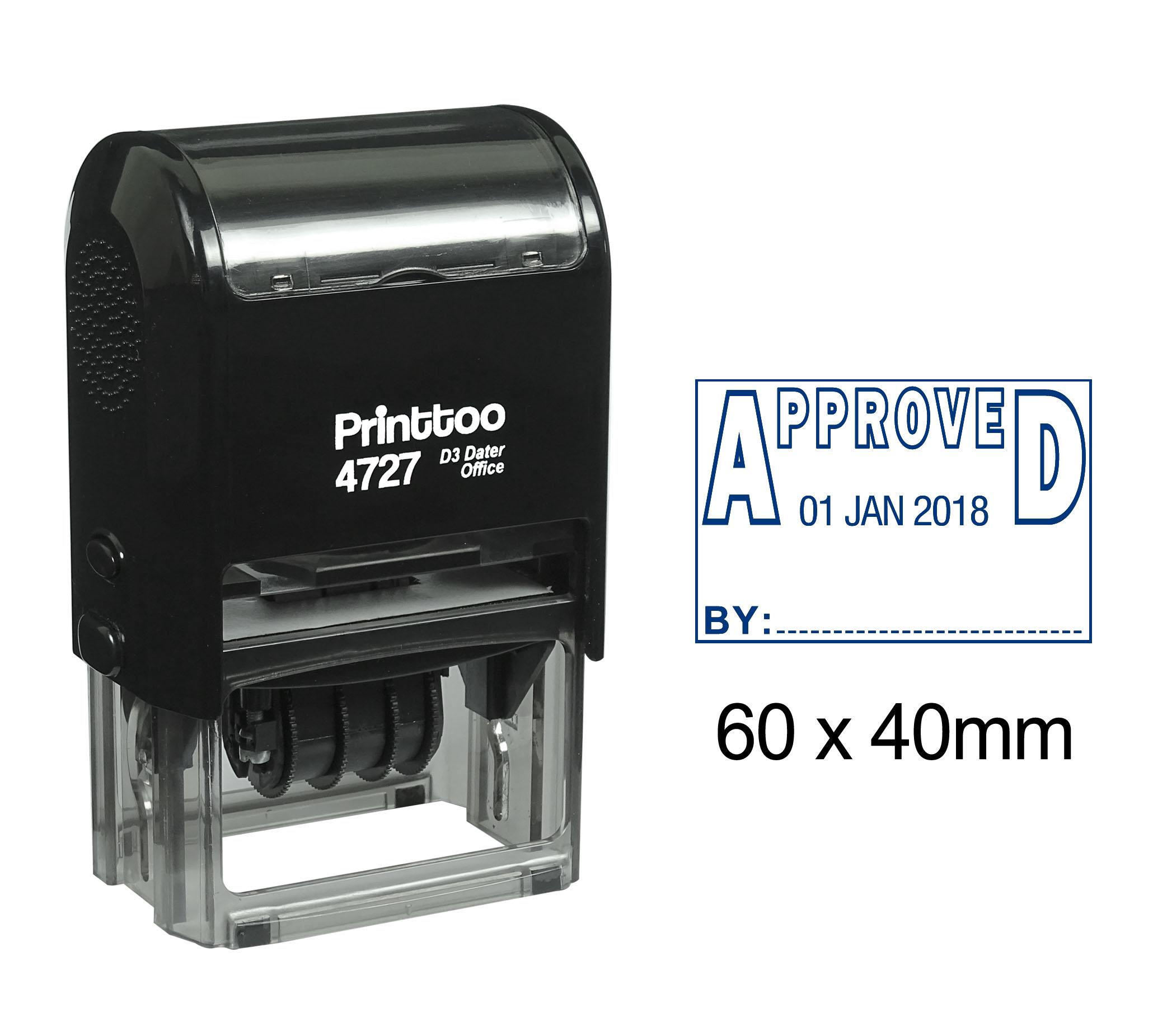 

Printtoo Self Inking Dater Stamp With Approved By Text Date Rubber Stamp Office 60 mm x 40 mm.(Approx) синій