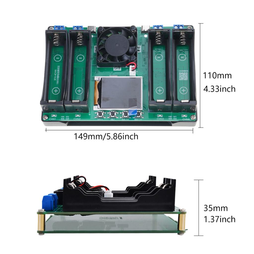 Portable MAh MWh Digital Battery Power Detector- Module with 4 Channel 18650 Battery Tester Type-C Auto Charging Durable