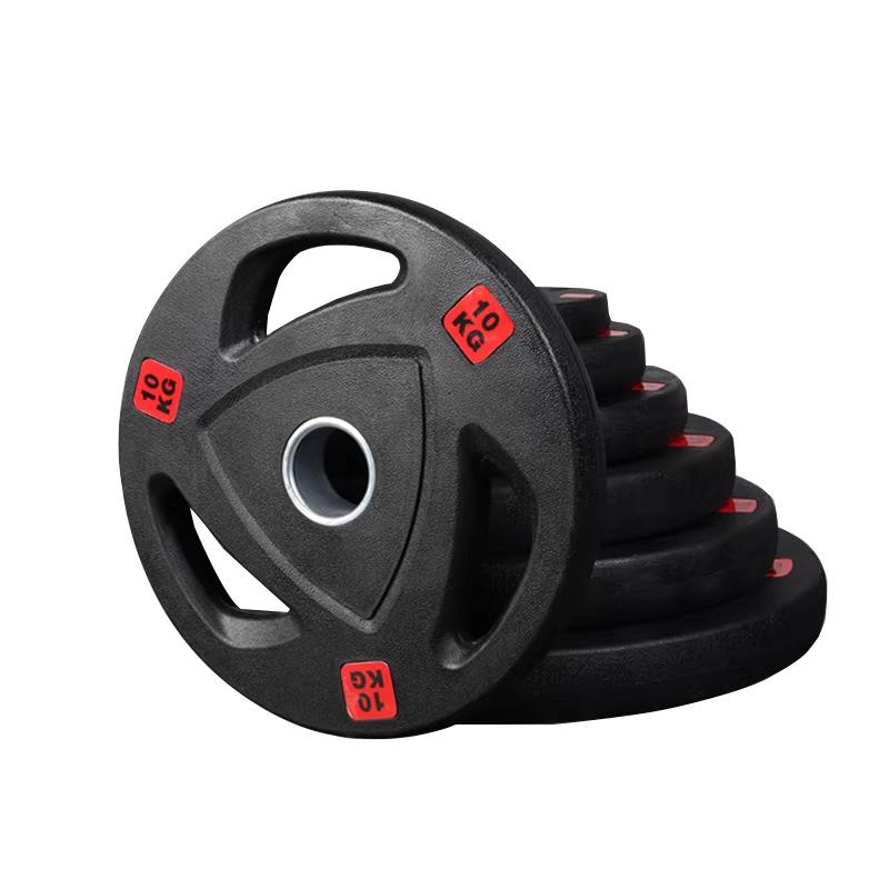 Cast Iron Rubber-Coated Three-Hole Grip Bell Plate for Dumbbells & Barbells