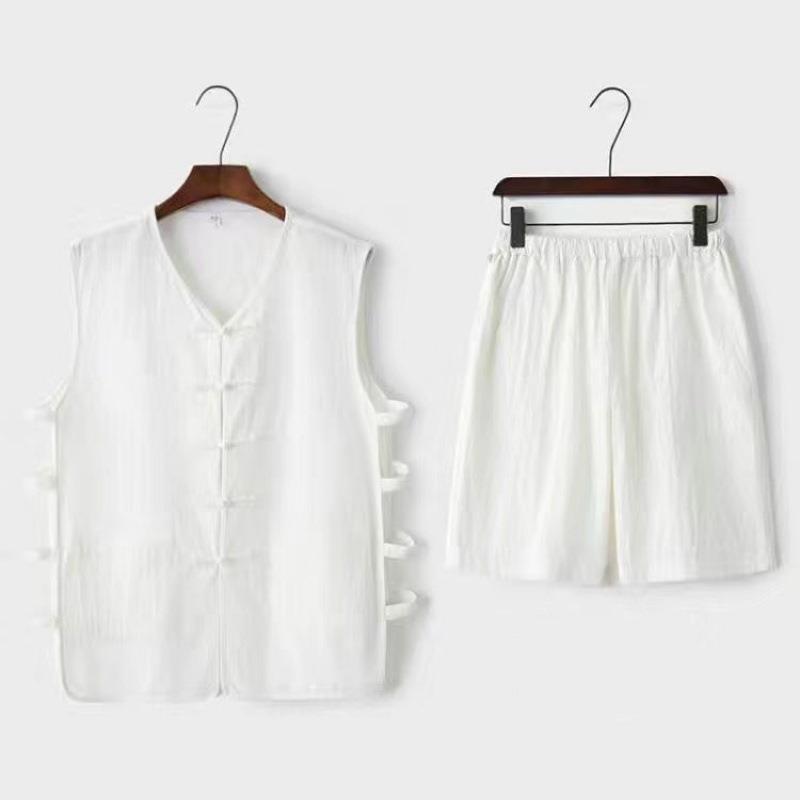 Tangdräkt Herr Mellanålders och Äldre Västkostym Sommar Herr Pappa Kostym Äldre Sommarväst Morfar Hanfu Kläder