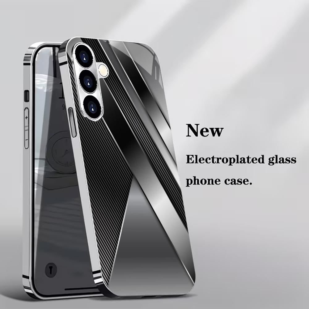 Silver gray metal cut glass phone case suitable for Samsung Galaxy S26 S25 S24 S23 S22 S21 S20FE/Ultra/Plus anti drop back cover