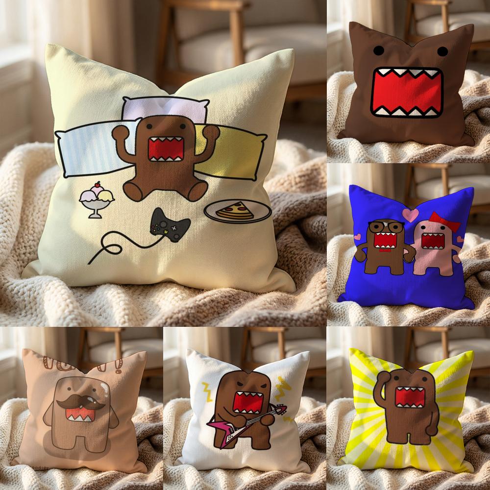 Cartoon Funny Domo-kun Cushion Cover Multi-Scene Pillow Cover for Home & Car - Reversible, Soft & Durable for Daily Use