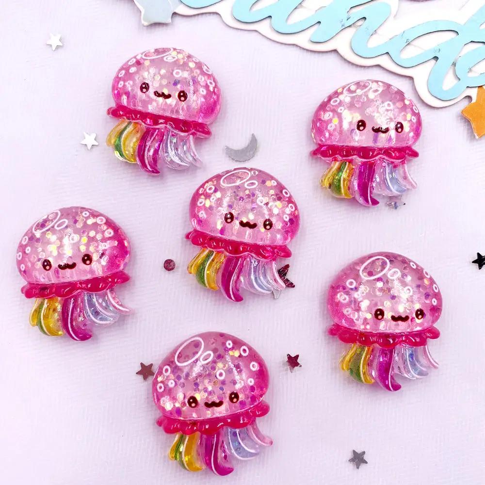 10pcs Glitter Colorful Resin Sea Star Crab Jellyfish Dolphin Ocean Animal Flatback Rhinestone Scrapbook DIY Figurine Decor Craft
