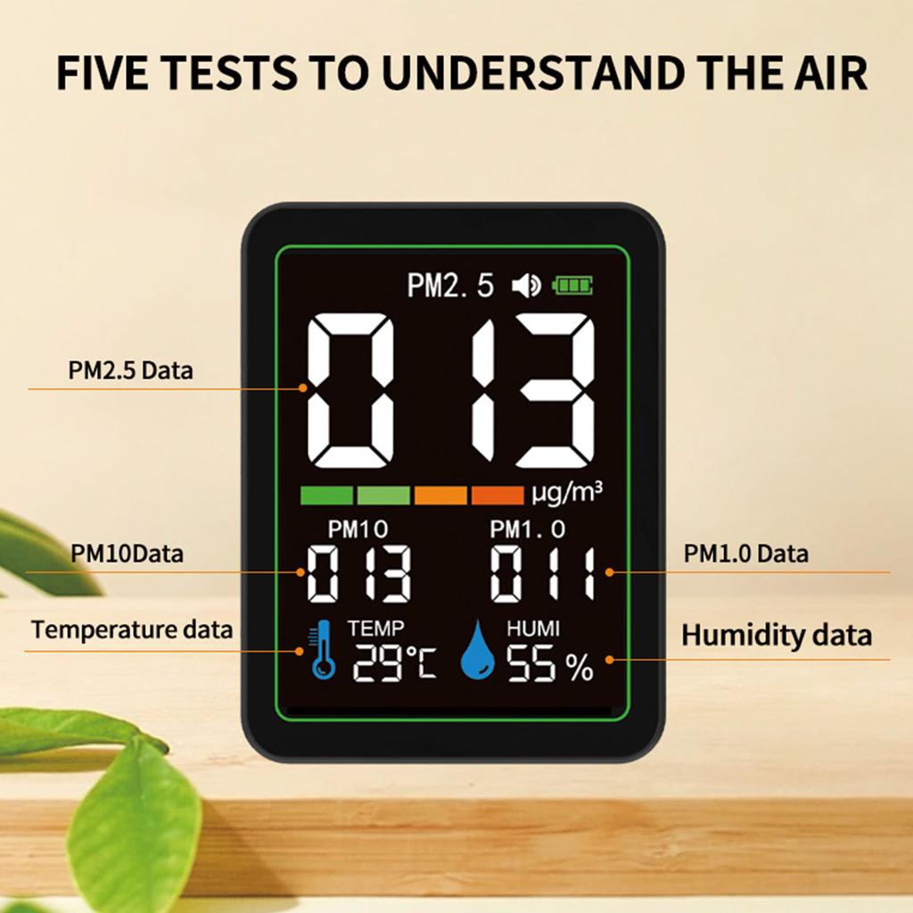 5 in 1 Air Quality Detector Real Time Monitoring PM2.5 PM10 PM1.0 Temperature Humidity Tester for Home Industrial Laboratory