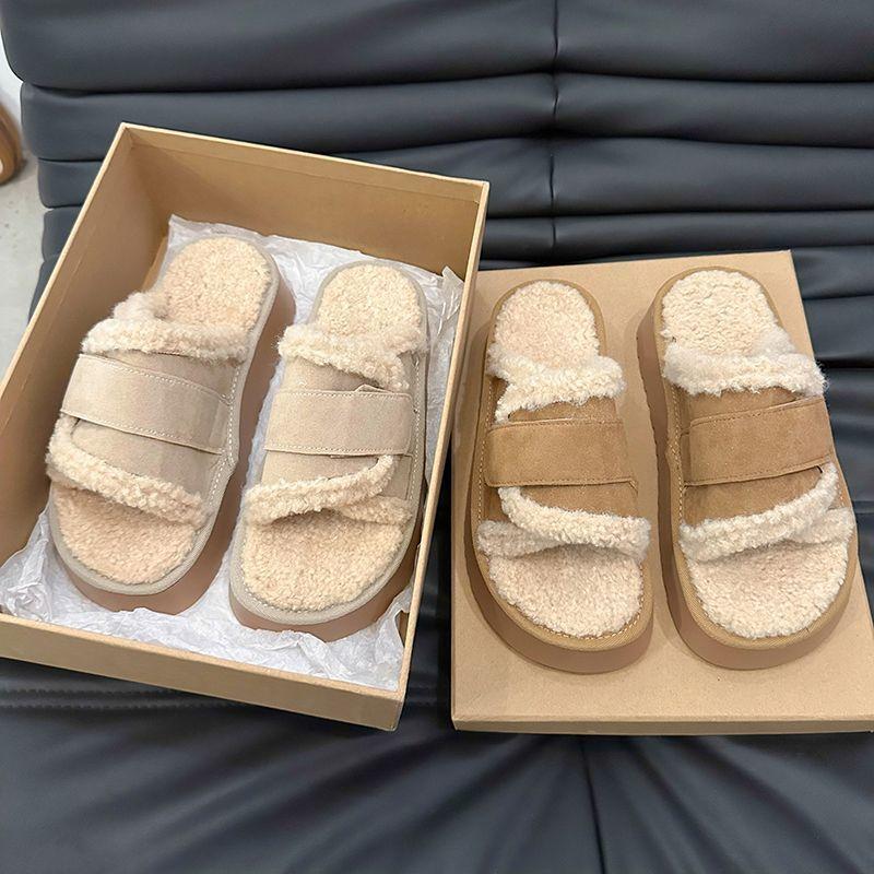 Thick-soled Comfortable Outer Wear Fashionable High-end Cotton Slippers 2025 Autumn and Winter New French Beautiful Warm Fluffy Shoes Women