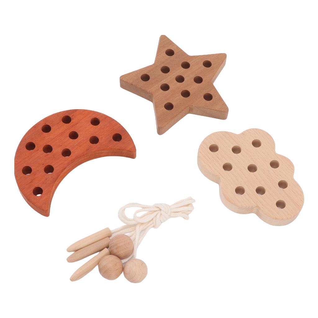 Threading Game Toys Educational Fun Wooden Cloud Star Moon Shaped Toddler Toy for Improving