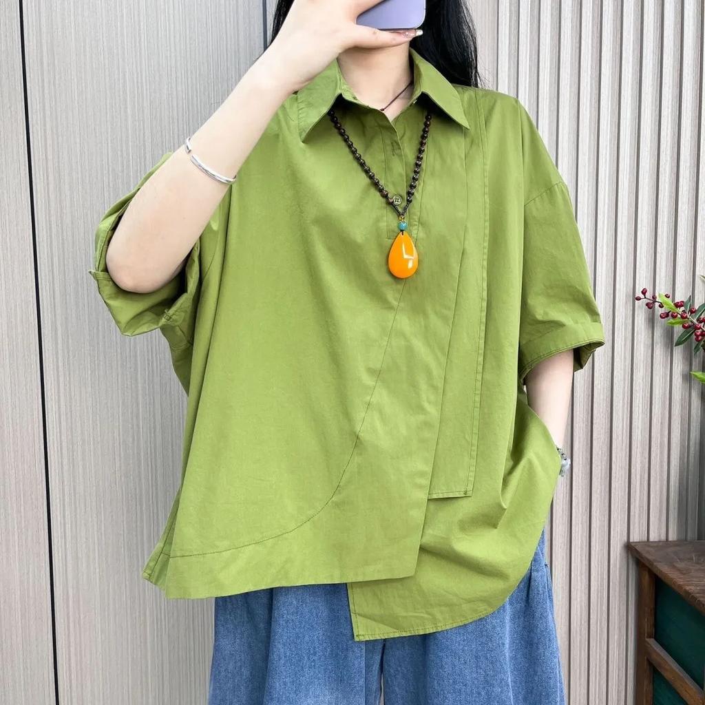 Damen Sommer Halbarm Locker Dünn Lässig Hemd Design Bequemes Splicing Personalisierte Oberteile