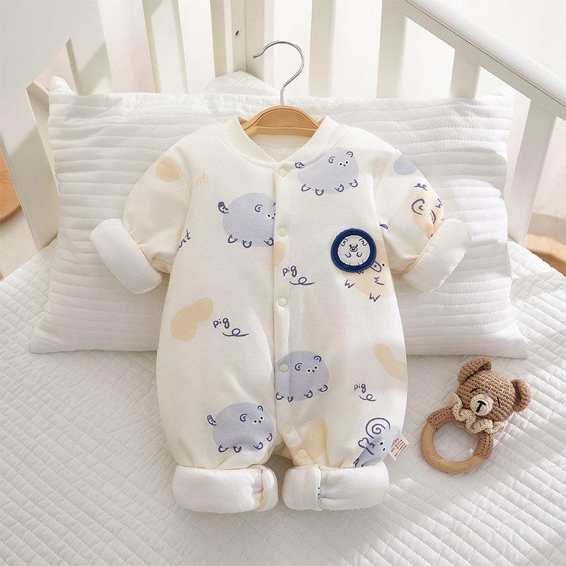 Winter-Ready Baby Bodysuit: 120g Thick Cotton Padded Romper, Pure Cotton Crawling Suit