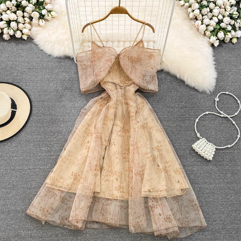 

Летнее высококачественное женское платье трапециевидной формы с талией и бантом на слинге