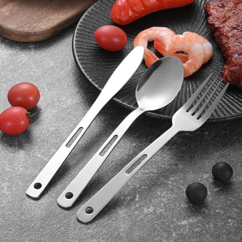 Set Tacâmuri Oțel Inoxidabil Portabil Tacâmuri Cuțit de Cină Furculiță Lingură 1 Set Cu Sac de Depozitare Potrivit Pentru Călătorii Camping Tacâmuri