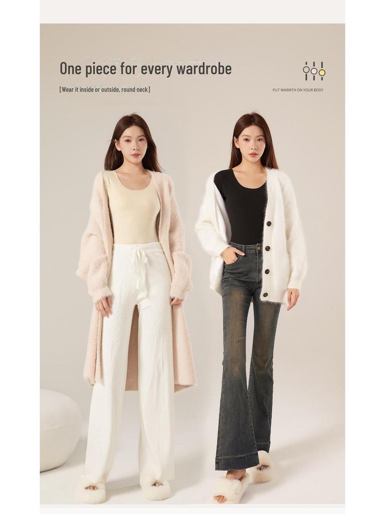 Damski Wysokoelastyczny Termiczny Garnitur z Niemieckiego Aksamitu - Kaszmirowy Jedwab Dwustronne Ogrzewanie Jesienne Ubrania i Spodnie