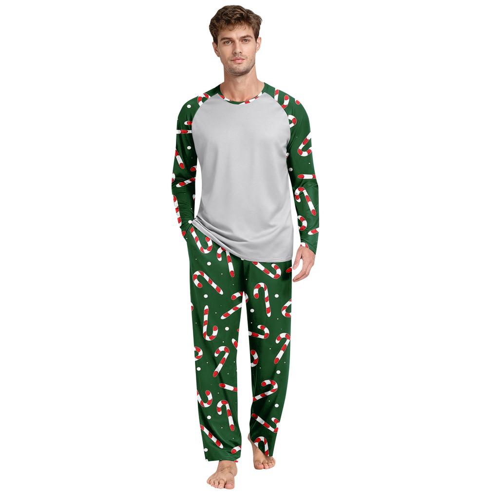 Men's Printed Round Neck Top Casual Comfortable Long-Sleeved Pants Pajama Set