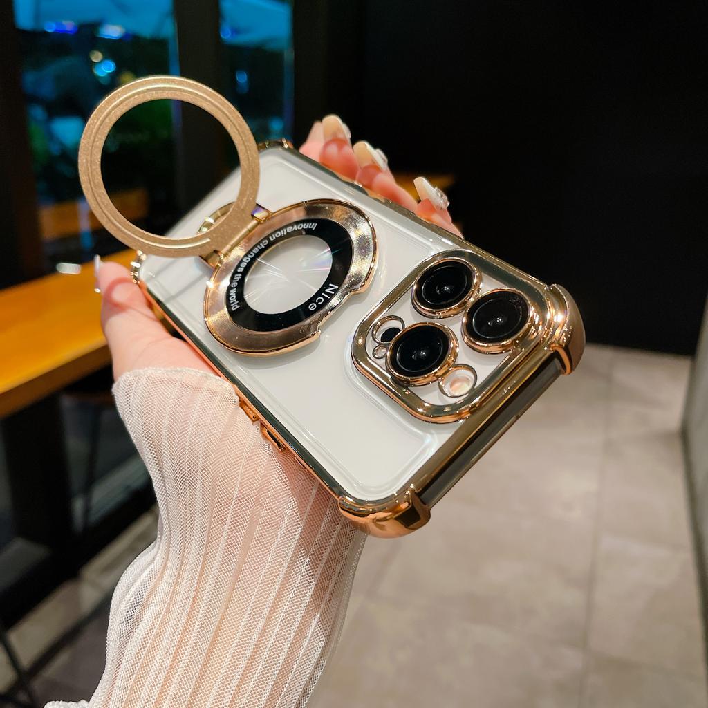 Samsung S24ultra Mobile Phone Case A55 Magnetic Bracket S23 Electroplated Four Corner Airbag Anti Fall A34