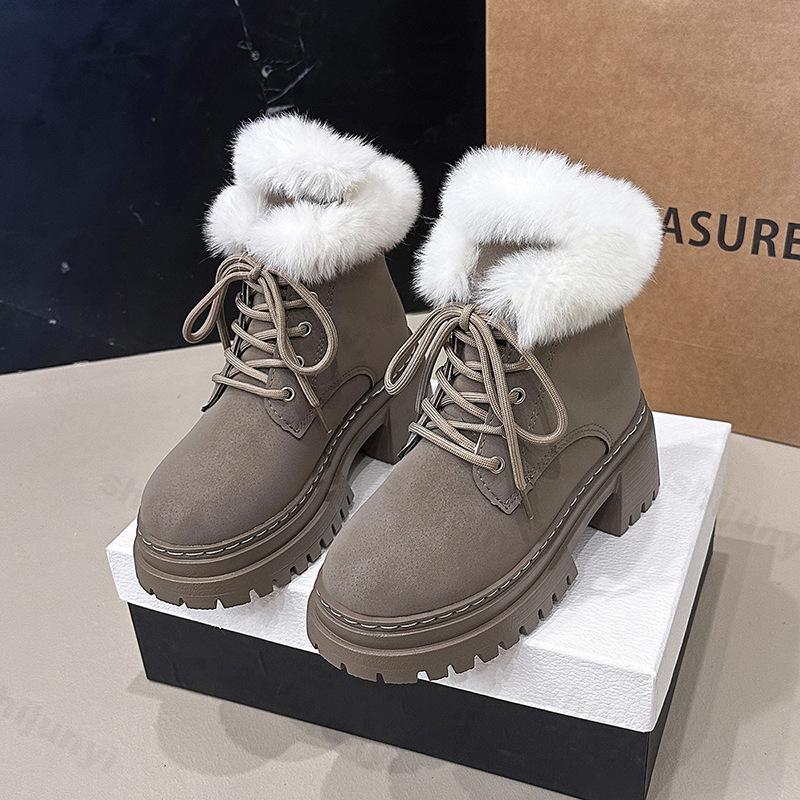 

Women Retro High Top Thick Soled Snow Short Boots Winter Fashion Versatile Warm Comfortable Plush Cotton Chunky Ankle Boots 35