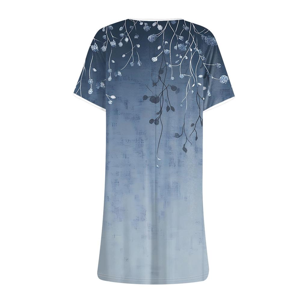 Women's Fashion Casual Floral Print Dress Round Neck Short Sleeves Miniskirt