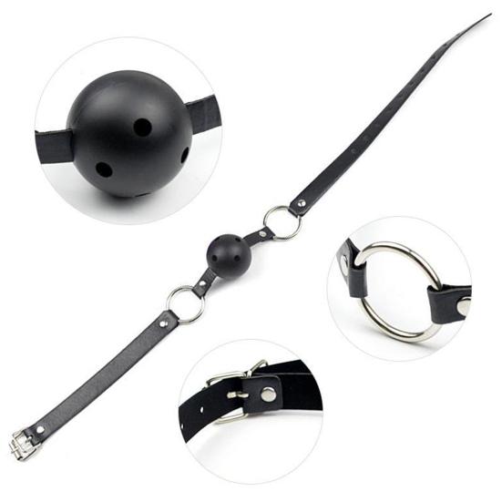Faux Leather Ball Gag with Adjustable Straps BDSM Mouth Restraint for Bondage Roleplay Discreet Adult Toy for Beginners/Advanced