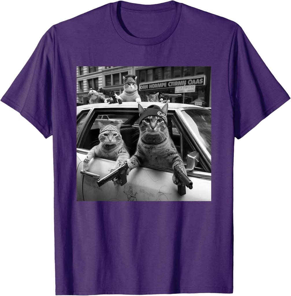 Print Gangster Cats Graphic Tee Men's Funny Street Style Oversized T-Shirt Casual Daily Print Round Neck