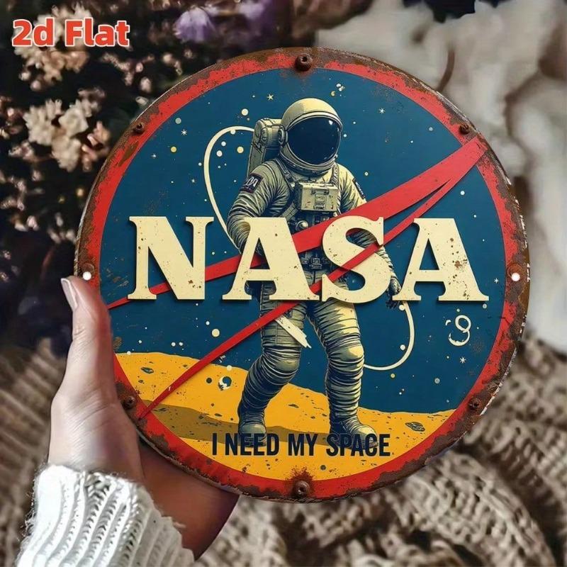 Vintage Tin Sign 2D Flat Astronaut Space Exploration Commemorative Badge Space Tech Display