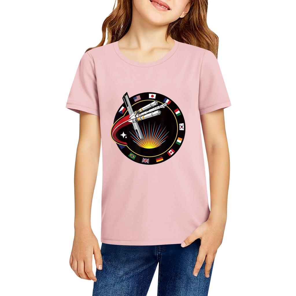Fashionable Round Neck Short Sleeve Work Clothes Printed Tops For KID Summer Tops