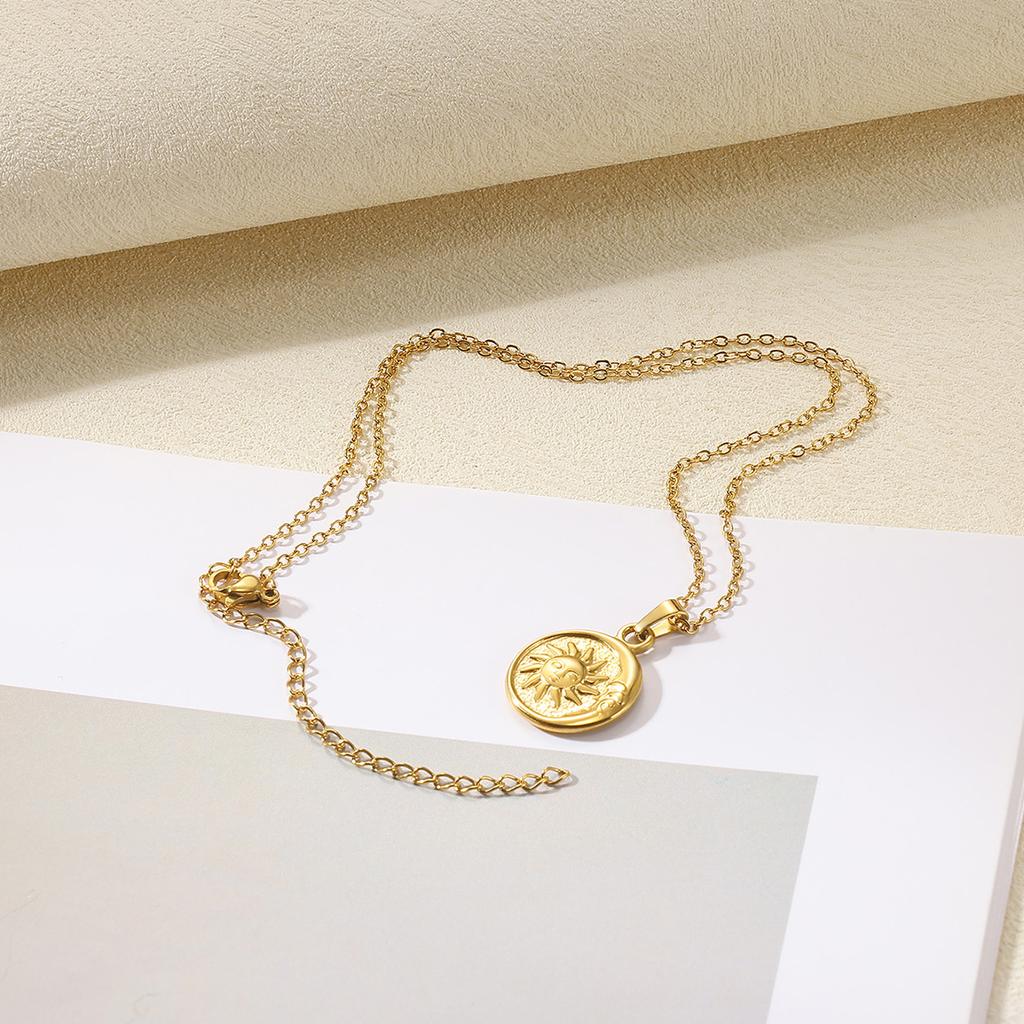 2025 Sun Moon Coin Pendant Necklace For Women Cute Fashion Gold Color Stainless Steel Round Necklace Sweet Jewelry Her Gifts