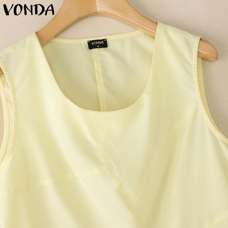 VONDA Women Summer Sleeveless Solid Color Casual Tank Tops