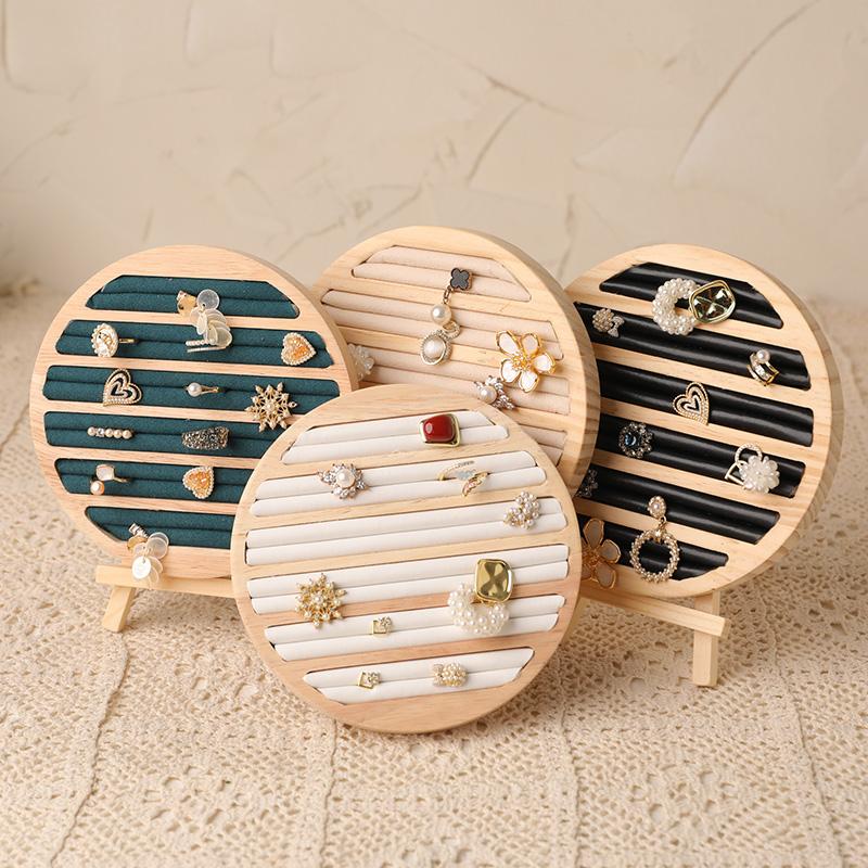 Wood Round Shape Jewelry Tray Ring Earrings Bracelet Display Plate Jewellery Storage Stand Counter Props