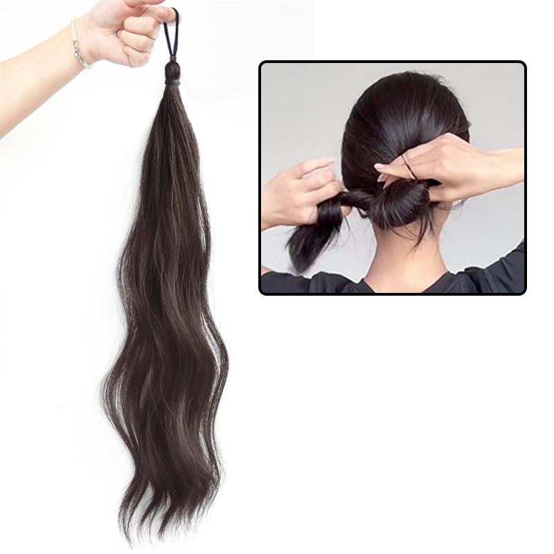 Long Wavy Braided Ponytail Headbands Women Synthetic Wigs With Rubber Bands Curly Straight Ponytail Extensions Elastic Hair Ring