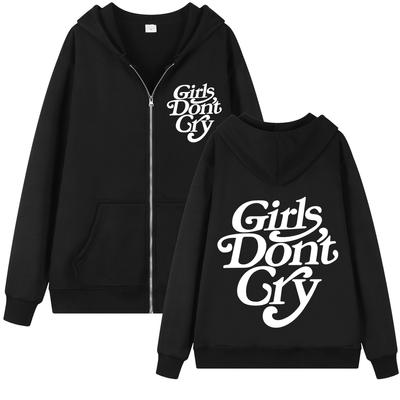 Dziewczęta nie płaczą w nowym stylu Bluza unisex i damska z zamkiem błyskawicznym w kolorze czarno-białym z nadrukiem na co dzień Bluza z zamkiem błyskawicznym dla obu płci i kobiet