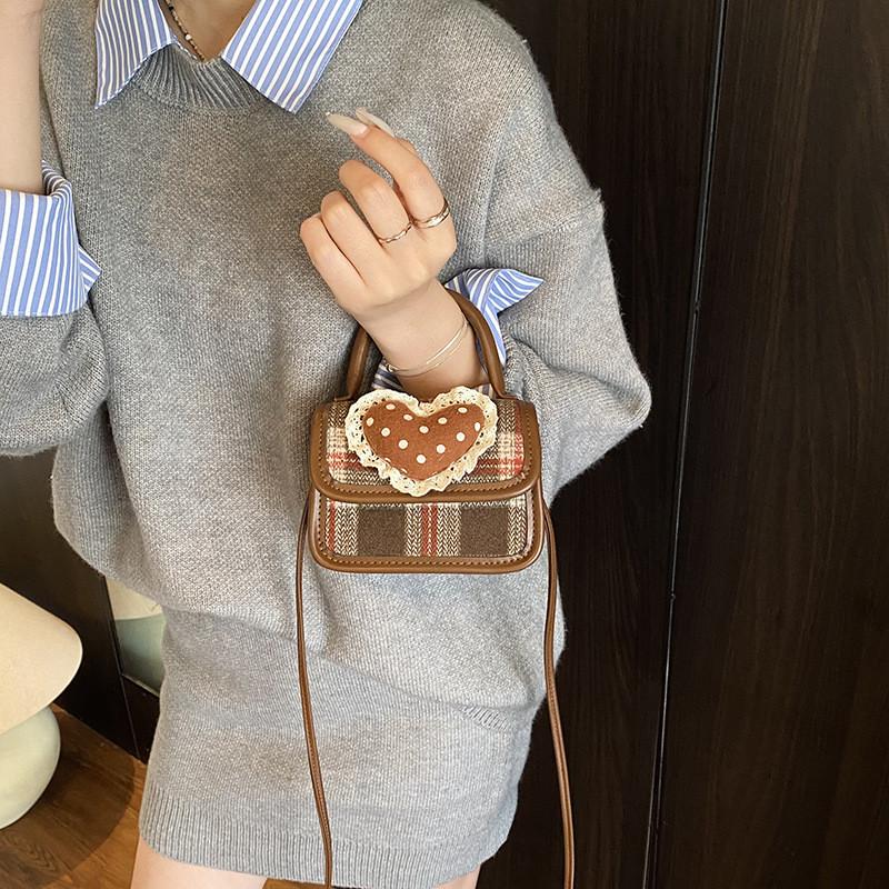 Shape Heart Grid Cute Kids Girl Handbag Material Heart Lace Designer Daily Use