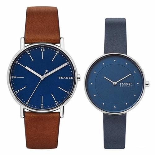 

Skagen Pair Watch with Storage Box for Men and Women, Blue Dial, Leather, SKW6355/SKW2812