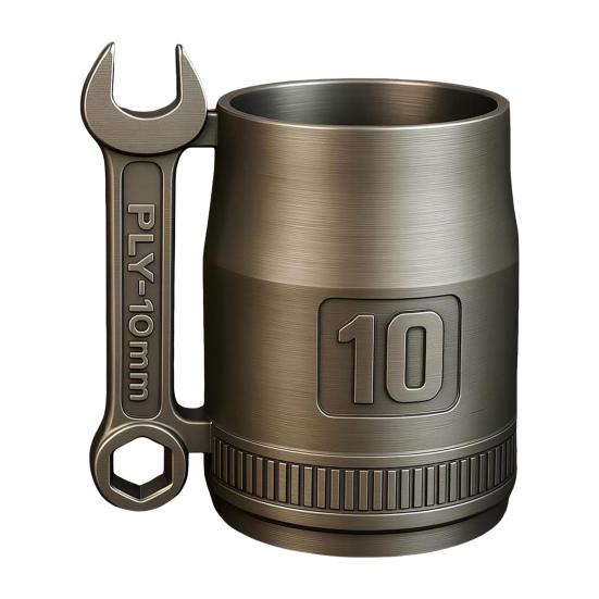 Stainless Steel Spanner Mug Industrial Style Water Cup Mechanic Themed Mug with Wrench Handle Garage Vibe Coffee Cup