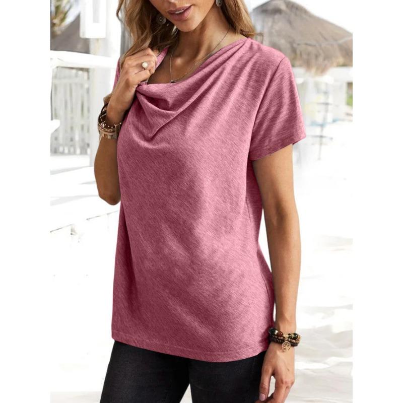 Women Casual Solid Color Short Sleeve Loose T Shirt