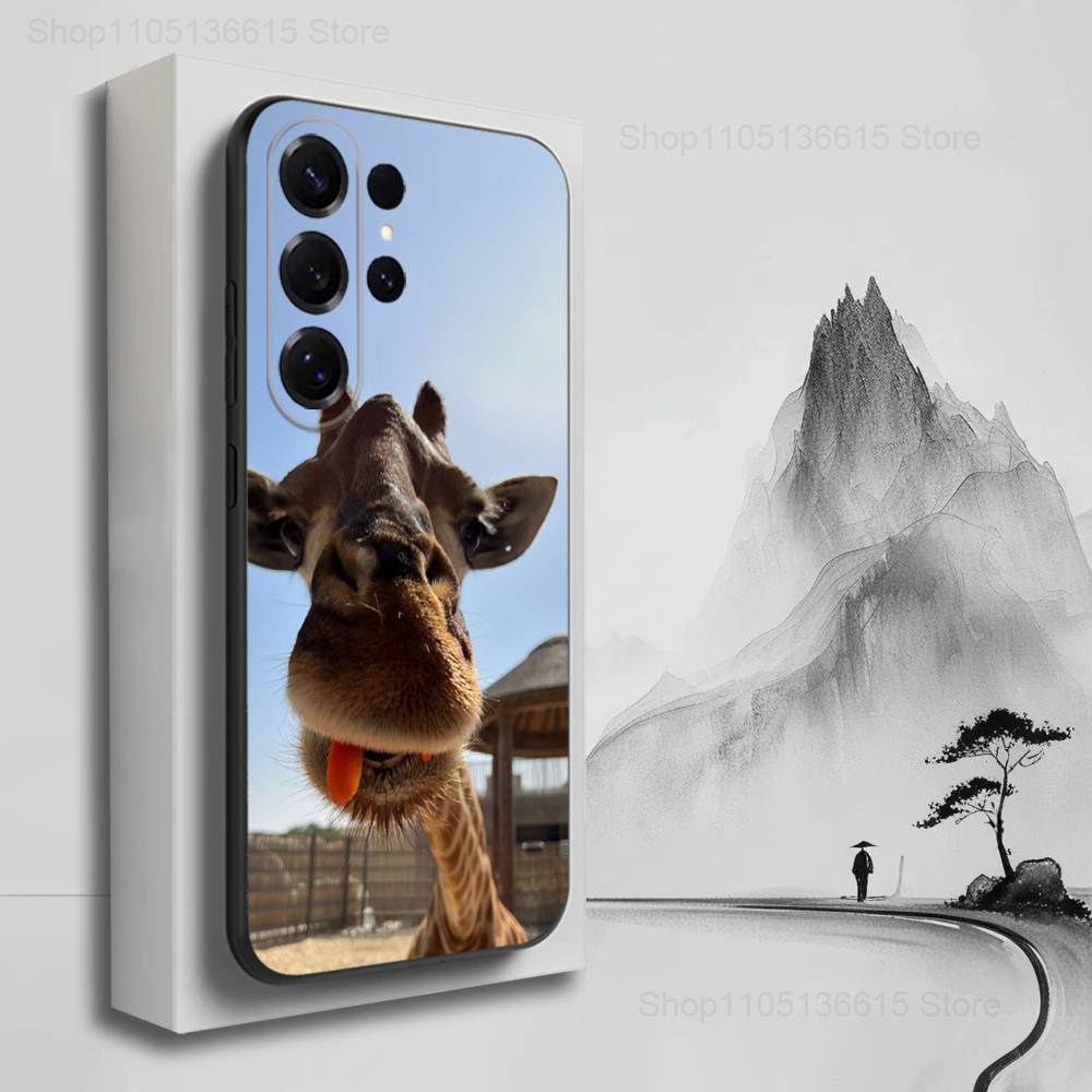 Roztomilý pouzdro s žirafou pro Samsung S21,S20,S10,Plus,S9,S22,S25,Ultra,S24,S23,FE,Lite,Měkký silikonový Černý
