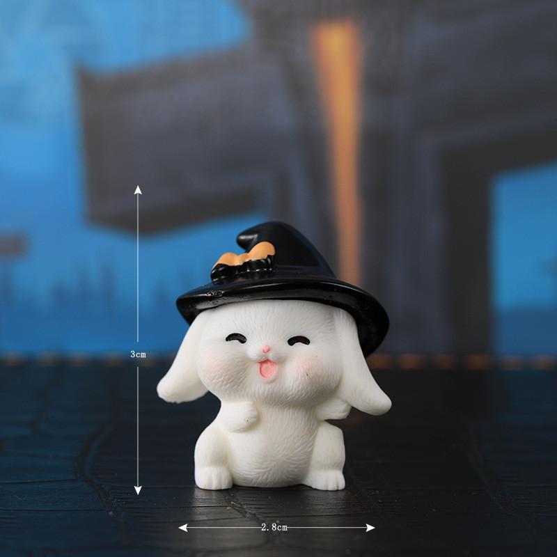 Entzückende Halloween-Miniaturdekorationen aus Harz, niedliche Cartoon-Hasenfiguren für Sukkulenten