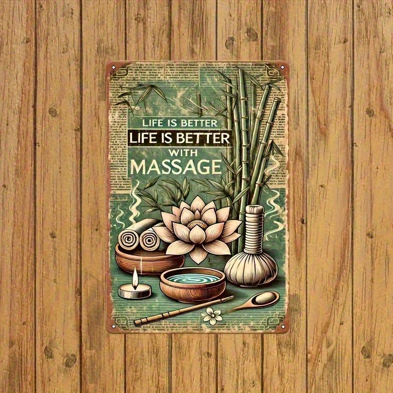 [2D Flat] 1pc, Massage Makes Life Better- Vintage Metal Tin Painting, Art Decoration, Easy to Install, 19.81X29.97 cm, Indoor An