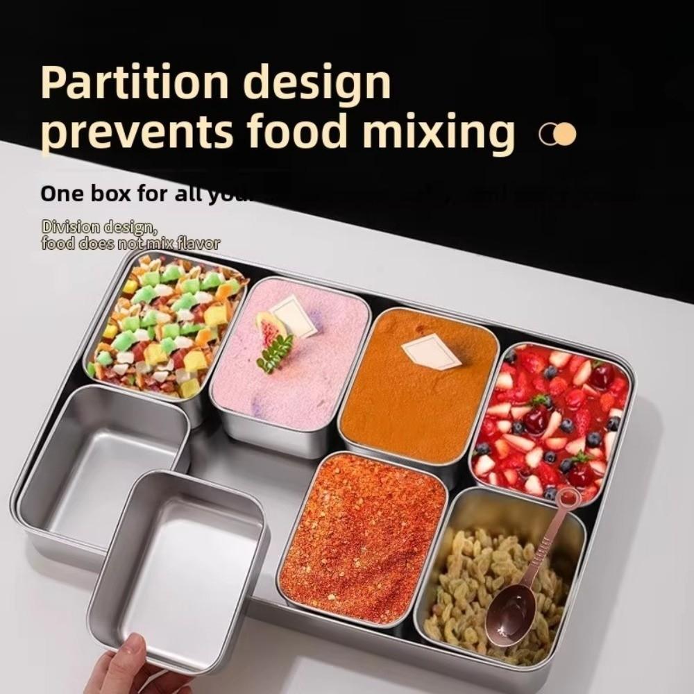 Rectangle Shape Stainless Steel Seasoning Box with Lid Spice Jar Storage Set  Kitchen Use