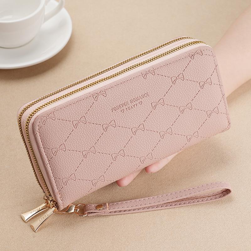 Portafogli da Donna Stile Dolce Portafoglio Lungo Stampato con Fiocchi, Porta Carte in Pelle, Portamonete, Borsa a Pochette
