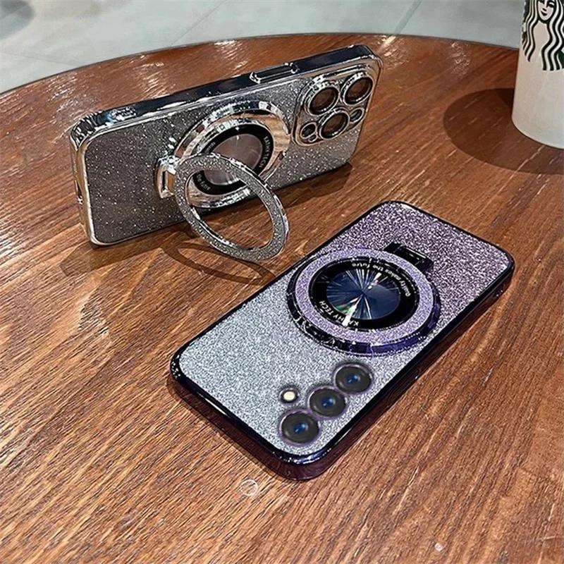 Glitter Bracket Stand Case for Samsung Galaxy S26 S25 FE S24 Ultra S23 Plus A57 A37 A17 A56 A36 A26 Gradient Cover