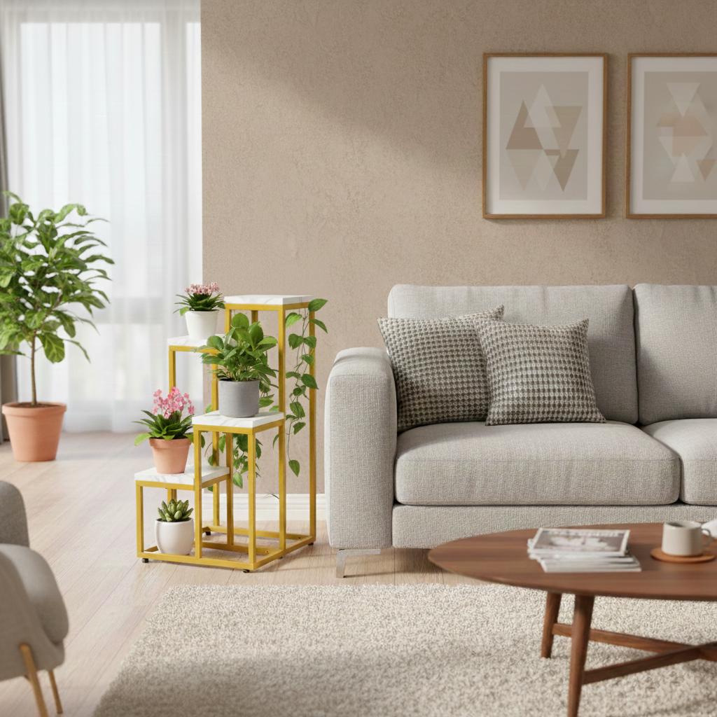 Standing flower stand, metal shelf, flower stand, plants, pots, 4 levels