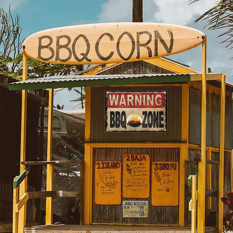 BBQ Vintage Tin Sign Plaque Barbecue Metal Plate Sign Wall Art Decoration Kitchen Man Cave Terrace Beach House Club Wall Decor