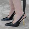 Fashion Star Style Fashion Patent Leather Women Pumps Summer Square Toe Metal Buckle Slingbacks Elegant Thin High Heels Dress Shoes