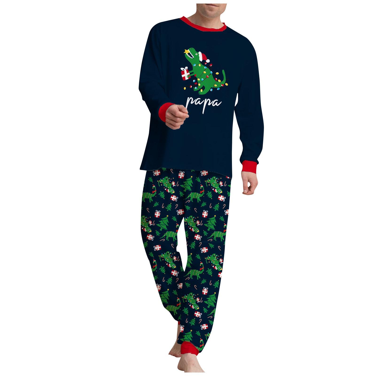 

(SU)Мужской рождественский костюм родитель-ребенок круглая шея с длинным рукавом клетчатый рождественский домашний костюм