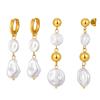 Vintage Irregular Imitation Pearl Earrings for Women, Gold Color Stainless Steel Drop Earrings, Elegant Jewelry Party Gifts