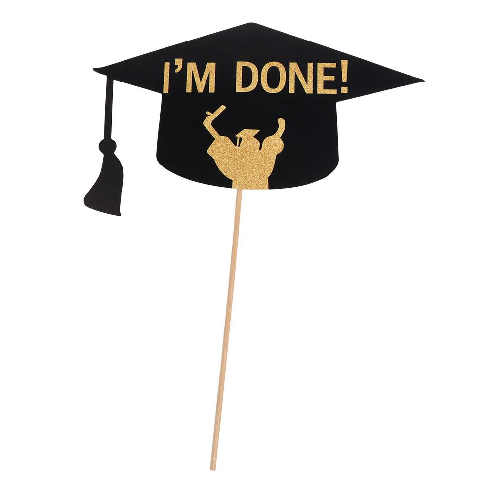 25pcs Black Golden Graduation Photo Props Class of 2026 Congratulation Happy Graduation Decor Bachelor Cap Beard Glasses