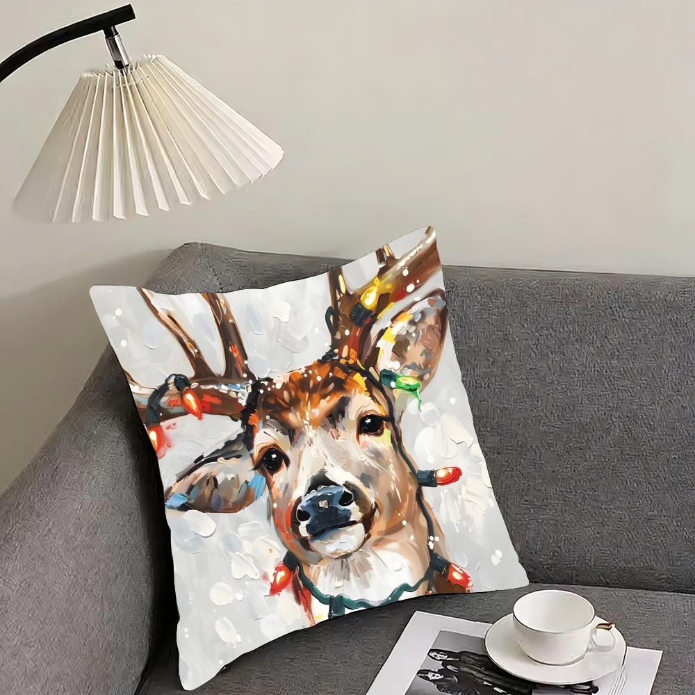 Reindeer Christmas Cute Cushion Cover Pillowcase Ultra Soft Skin Friendly Fabric Cloud Like Comfort  Concealed Zipper