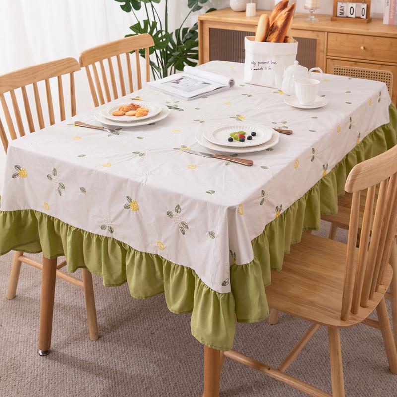 Fresh Spring Cotton Plant Green Embroidery Embroidery Flower Grass Lotus Leaf Fungus Edge Coffee Table Table Cloth